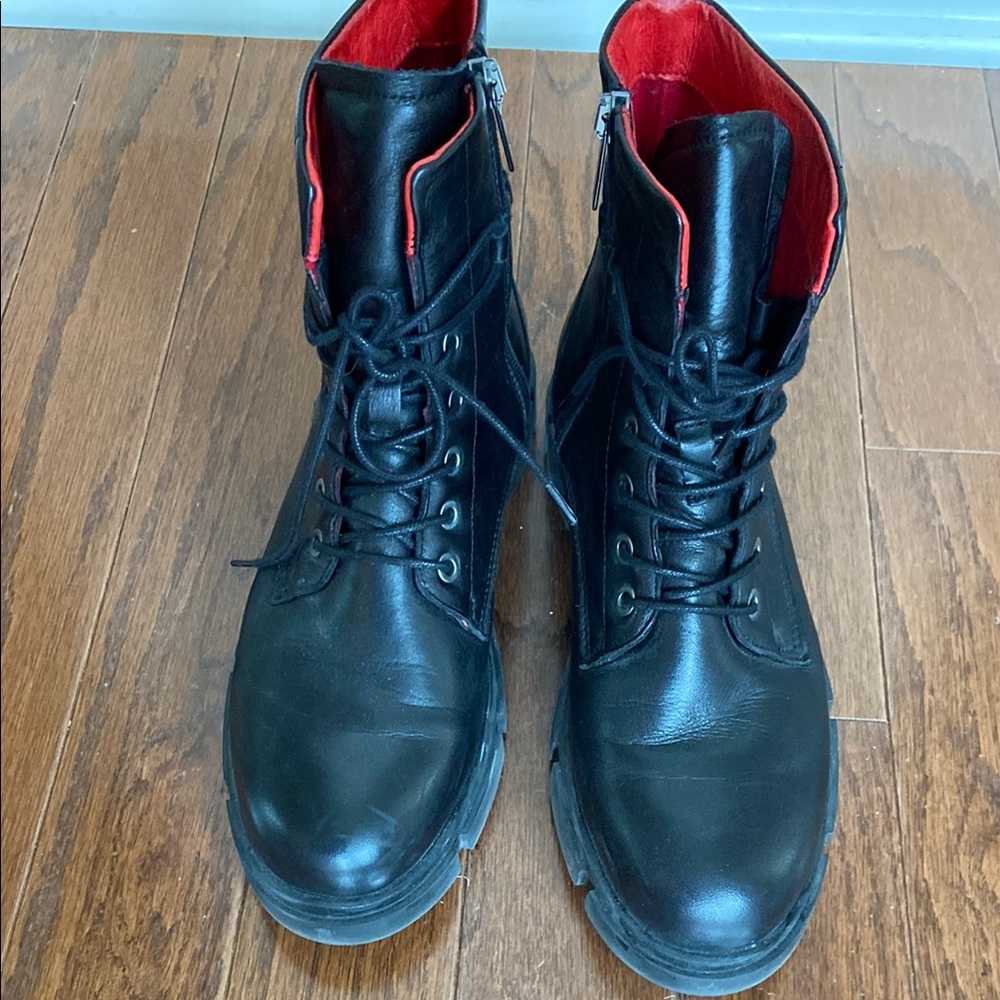 Black and Red Leather Lace-Up Boots
